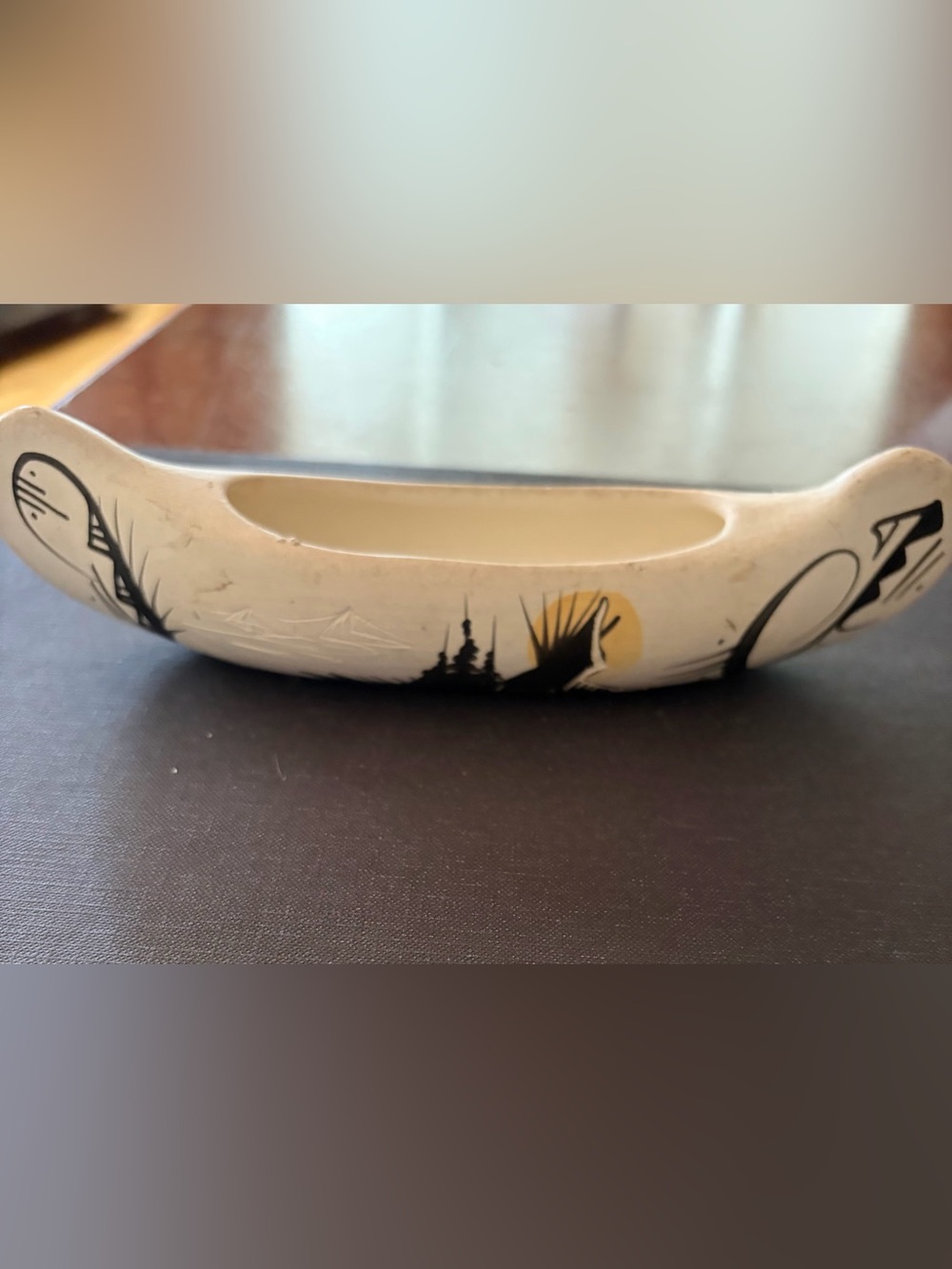 Native American pottery canoe signed Drake Navajo
